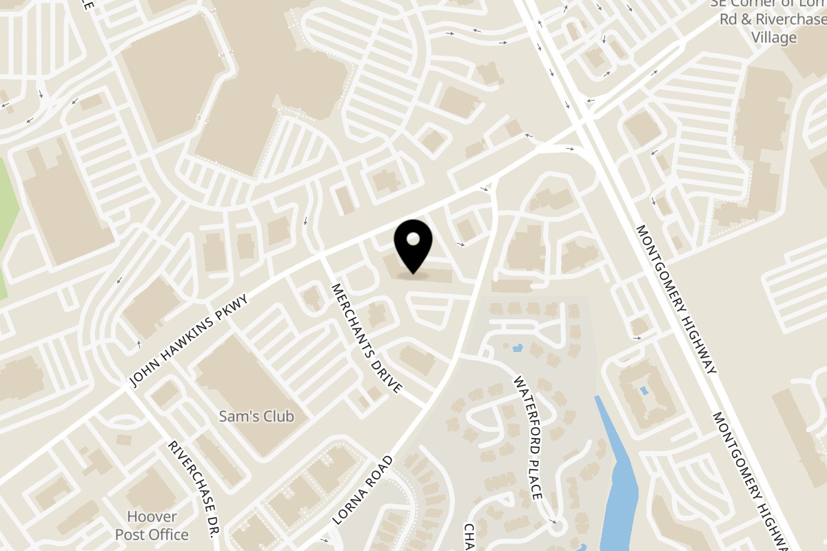 Map showing the location of Jake's Soulfood Cafe Hoover on 3075 John Hawkins Pkwy in Hoover